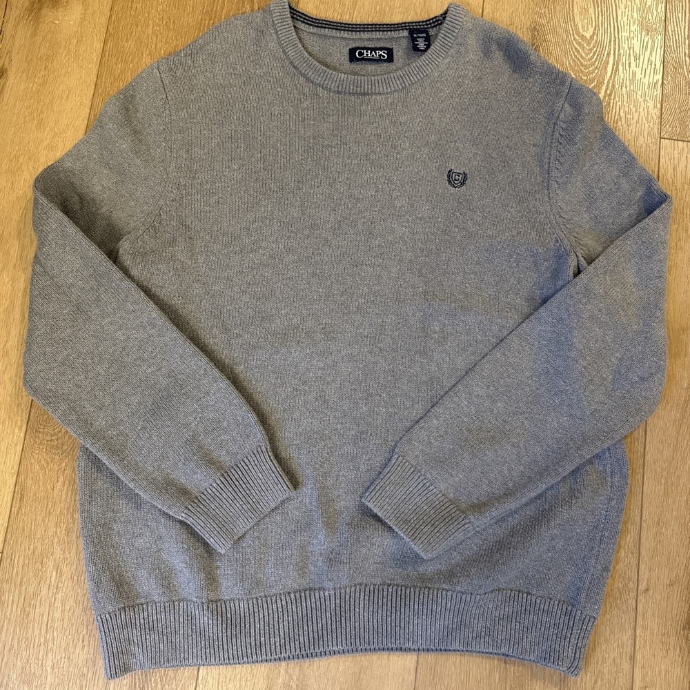 Chaps Ralph Lauren Men's Gray Pullover Sweater Size XL Crew Neck Long Sleeve EUC